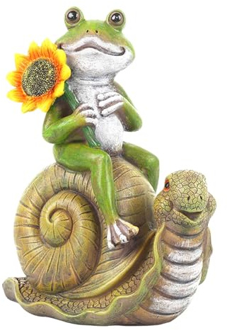 Frosch Outdoor Garten Statue Frosch auf Schnecke Figur Ornament 8,1 Zoll Niedliche Harz Statue für Terrasse, Rasen, Kunst Dekoration