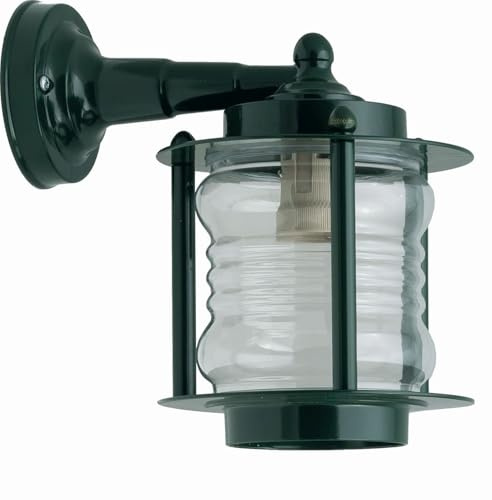 Wandleuchte außen Messing massiv Glas H: 24 cm IP23 E27 Grün Maritim Wandlampe Hauswand Außenleuchte Wand Balkon Terrasse Außenlaterne