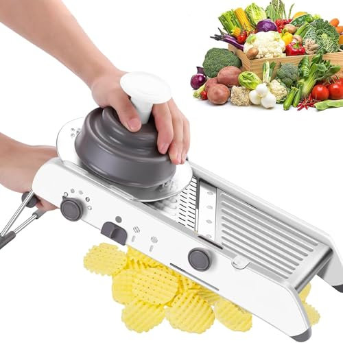 Affettatrice Manuale Multifunzione, Tagliaverdure Regolabile, Design Resistente in Acciaio Inossidabile, Tritatutto per Alimenti, Affettatrice per Pomodoro in Acciaio Inossidabile con Protezione Mano