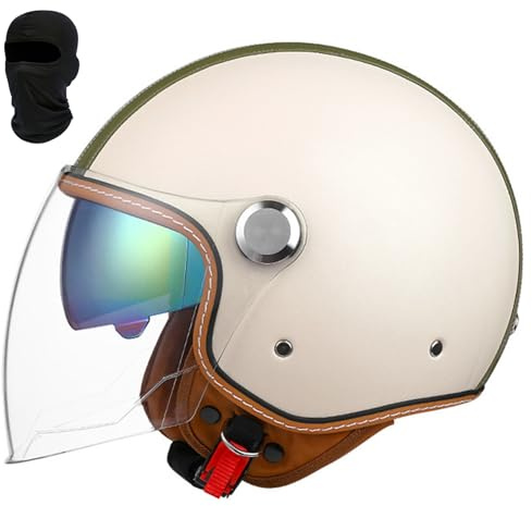 Beyswage 3/4 Retro Helm Motorrad Jethelm Motorradhelm Rollerhelm Mit Doppelbrille Herausnehmbares Futter Chopper Helm Mit ECE Zulassung Motorradhelm Halbschale Für Erwachsener Herren Damen