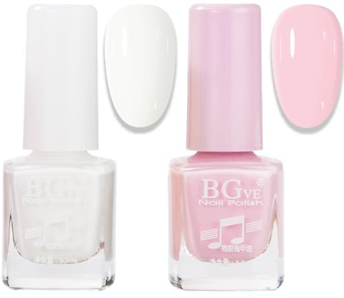 2PCS White Pink Nail Polish Set, French Manicure Nail Varnish, Quick Dry Long Lasting Matte Natural Nail Polish Set, Non-toxic No UV Needed for Women DIY Nail Art at Home