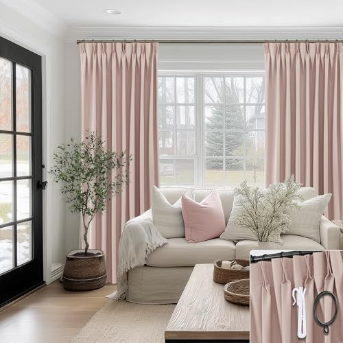 SHINELAND Rosa Verdunkelungsvorhänge für Mädchenzimmer, 2 Paneele, hübsch, neutral, Boho, Vintage, Altrosa, Hellrosa, Leinenvorhänge für Schlafzimmer, Wohnzimmer, 213 cm lang