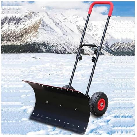Pelle à Neige avec Roues,Pelle à Neige,Outil de Déneigement,Réglable en Hauteur,Pliable,Largeur de Travail 75cm-Hauteur 42cm,Chasse Neige,Poussoir à Neige pour Nettoyage Entrée Allée Chaussée Maison