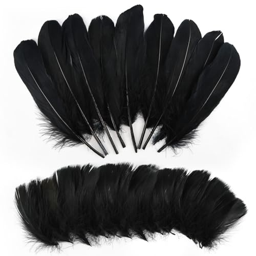 Federn zum Basteln, 300 Stück Schwarze Federn, Natürliche Federn Basteln | Bastelfedern Deko für Traumfänger, Ohrring, DIY Basteln, Kopfschmucksfedern, Hochzeit (2 Stile)