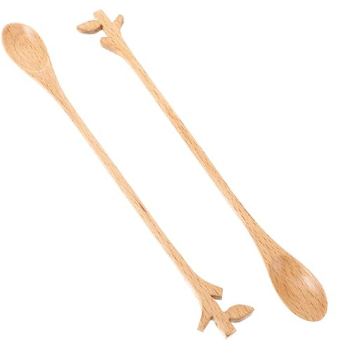 Gatuida 2pcs Branch Shape Spoon Wooden Stirring Scoop Long Handle Stirrer for Coffee Tea Kitchen Utensils