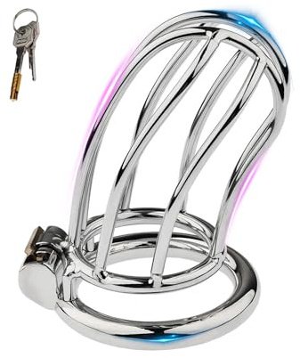 Keuschheitskäfig aus Metall für Männer Peniskäfig mit Dunklem Schloss und 4 Verschiedenen Größen von Ringen SM Sexspielzeug Chastity Cage für Penisübungen Keuschheitsgürtel (55mm)