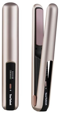 Cordless Hair Straightener and Curler 2-in-1, Wireless Portable Flat Iron Straighteners for Travel, Mini Curling Iron with Rechargeable, 3 Heating Modes, Rosegoldd