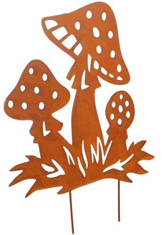 Happyyami Decorative Metal Mushroom Garden Stakes Rustic Outdoor Lawn Sign Statue Garden Accessories for Patio Balcony Unique
