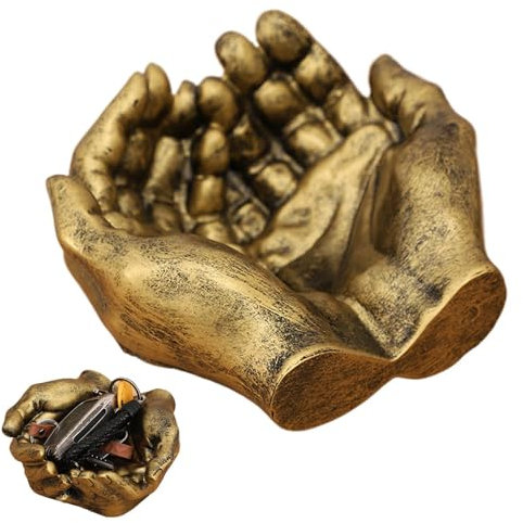 Poludatly Bandeja para Llaves en de Mano, Plato de Llaves con de Doble Mano, Cuenco de Mano, Escultura de Resina, Almacenamiento de Llaves talladas, Plato de joyería de Entrada para aretes