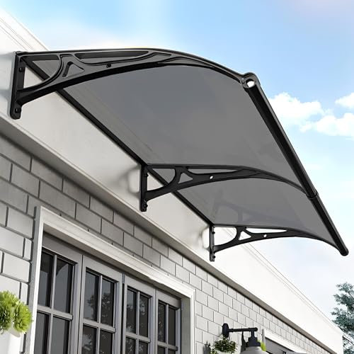 Marquise De Porte Exterieur, Auvent De Porte Transparents en Polycarbonate, Protection Marquise Solaire De Terrasse Résistante, pour Maison, Balcon, Garage, Fenêtre, Terrasse(Gray,80x280cm/31 x110)