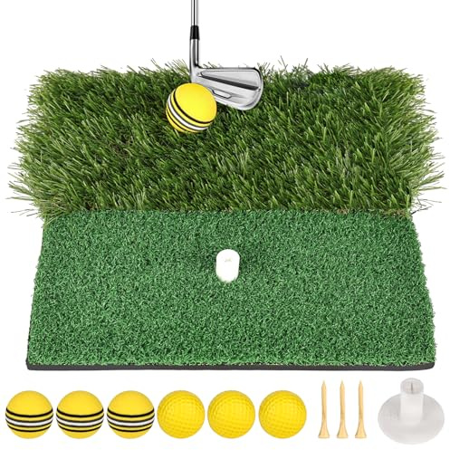 Golf Hitting Mat,Portable Golf Strike Mat With Antislip Rubber Base, Portable Golf Practice Mat For Outdoor/Indoor,With Rubber Tees, 6 Balls