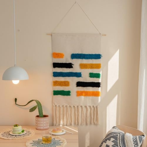 BMIDOT Tapiz de pared de algodón bohemio para colgar en la pared, con borlas, hecho a mano, para apartamentos, dormitorios, salas de estar, dormitorios, puertas, entradas, oficinas en casa (A3)