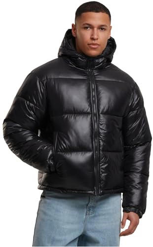 Urban Classics Giacca invernale da uomo Shiny Puffer, giacca trapuntata lucida con cerniera, calda piumino con cappuccio, taglie S - 5XL, Nero, M