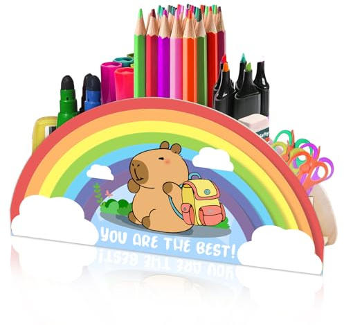 LUKIUP Portalápices de madera para niños, organizador de escritorio con diseño de capibara, caja de lápices para niños a partir de 6 años, accesorios de escritorio, madera natural, múltiples