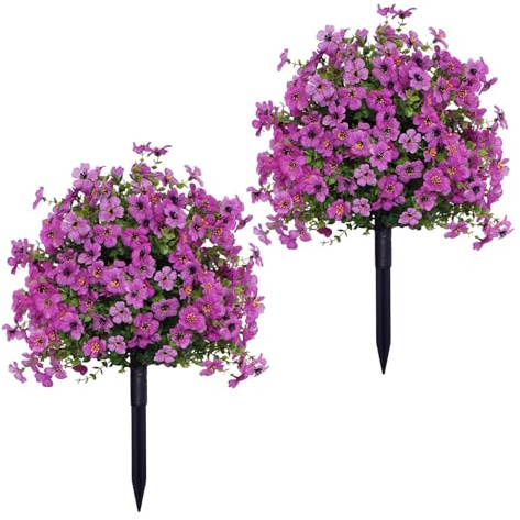 2pcs 23.6in Artificial Violet Topiary Ball Trees with Ground Spikes, UV Fade Resistant Fake Plants, Artificial Plants Outdoor, Faux Greenery Shrubs for Home Garden Yard Patio Decor (purple)
