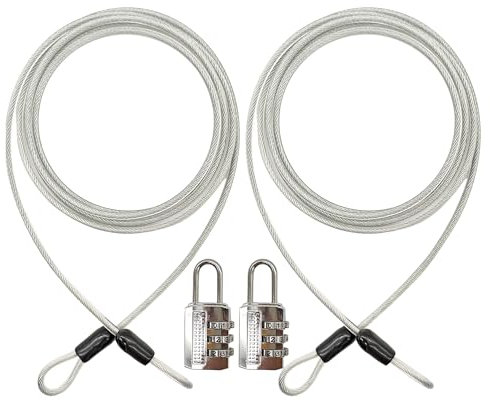 LIANCHEN 2 Stück 4mm Kabelschloss Diebstahlsicherung Zahlenschloss Sicherheitskabel Geflochtene Schlaufenkabel Sport Sicherheitsschlaufe Stahlseil Mit Schlaufe, Länge: 2M(Silber, 4 mm)