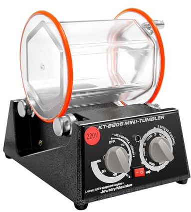 Pulidora para joyas, 60 W, pulidora de mesa con 5 velocidades y temporizador, motor CC de hasta 3000 rpm, tambor visible, ideal para desbarbar, pulir oro/plata/monedas