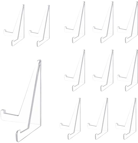 Quwem 12PCS Mini Clear Acrylic Easel Card Display Stands,Clear Trading Card Display Stands Easel Holders for Cards Photos Coins Challenge Medals Premium Acrylic Anti-Slip Magnetic Card Holder