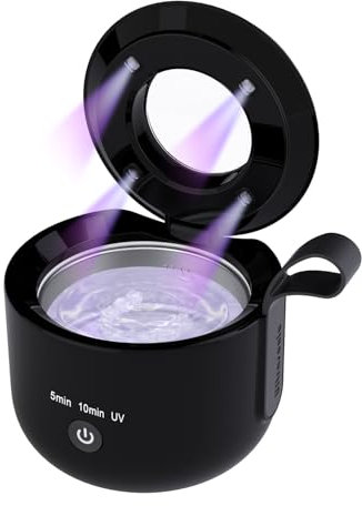 Limpiador Ultrasónico Inalámbrico para Prótesis Dentales, 48 kHz, 125 ml, 3 Modos, Luz UV, Batería 2000 mAh