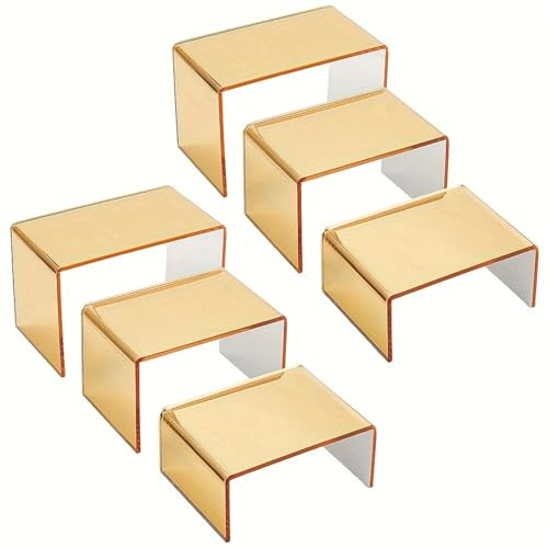 Generico Etagere aus Acryl | Dekorative goldene Aufsätze für Sammlerstücke – Organizer für Süßigkeiten, Düfte und Sammlerstücke mit 3 Größen für Theken und Tische