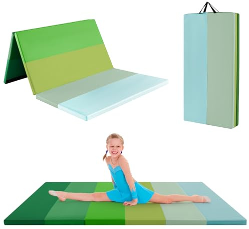 GYMAX 3-teilige Gymnastikmatte, 180x120 cm Turnmatte faltbar, Weichbodenmatte mit Klettverschlüssen & Griffen, Trainingsmatte für Yoga, Stretching & Gymnastik