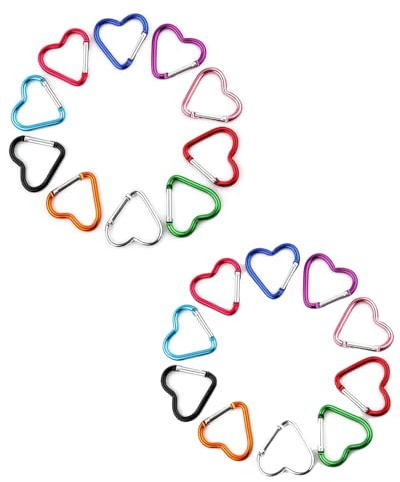 GAJUS 10 Pezzi Moschettoni, Moschettoni a Forma di Cuore, Moschettoni a Forma di Cuore, Portachiavi Piccoli, Portachiavi con Moschettone Colorati per Campeggio, Viaggi (Multicolore)
