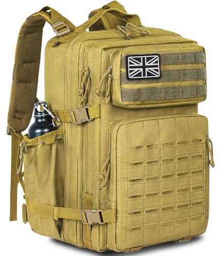 FREEAMG 42L Military Tactical Travel Backpack with Bottle Holder, Large Capacity Survival Rucksack with MOLLE System & Laptop Compartment, 3 Day Bug Out Bag for Hiking, Camping, Travel