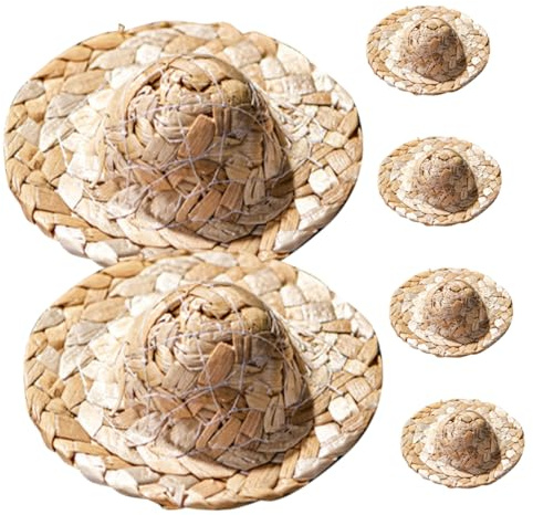 LIFKOME 6 Pièces Mini Chapeaux de Paille en Rotin, Décorations Rustiques pour Verres à Cocktail, Accessoires Adorables pour Fête et Décoration Alimentaire