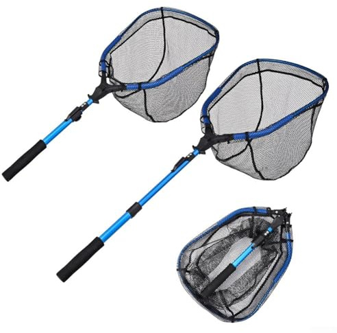 Gdfnmogo Retractable Folding Fishing Net 107cm with Floating Function, Aluminum Alloy Landing Net for Pond Fishing, Telescopic 2-Section Fish Net, 480g Lightweight