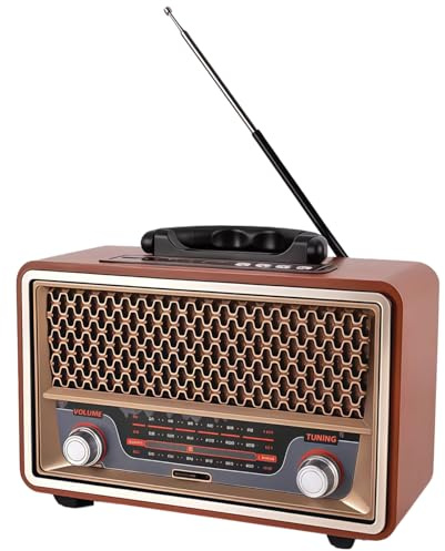 Retro Wooden Fm Radio, Full Band Tuner, Usb/Tf Music Play, Portable Handle, Gold Finished