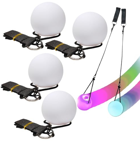 BORDEAG 4 Pezzi Palline Poi a LED, 7.5 × 6.8 cm LED Poi Thrown Balls, Palle da Giocoliere a LED, Poi Ball Set con Colori Arcobaleno per Bambini e Principianti, Ballare, Spettacoli di Luce, Rave