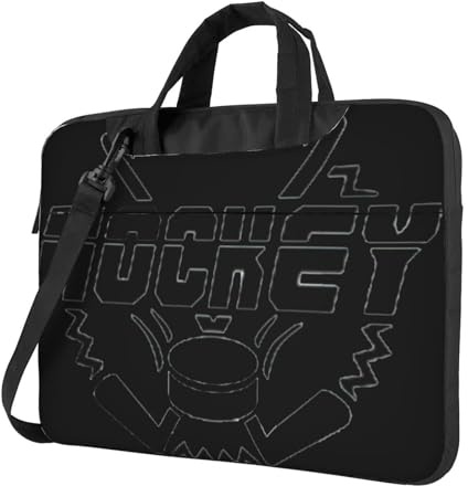Uusnwaa Sacoche classique et fine pour ordinateur portable imprimé hockey avec bandoulière et poignée, sacoche ergonomique et sac à bandoulière, Noir , 14 inch