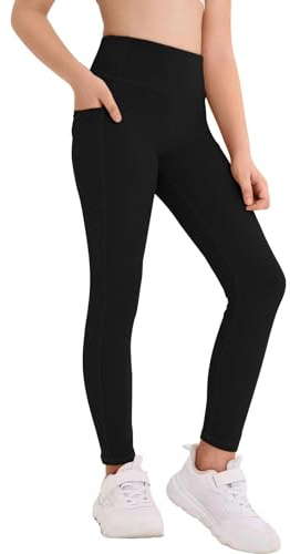 Haloumoning Legging de sport pour fille, élastique, couleur unie, pantalon de sport long pour enfants, yoga, jogging, entraînement