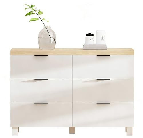 HULANAN Comoda Dormitorio 6 Cajones, Cajonera Dormitorio,109×75×39 cm, Sinfonier Blanca, Gavetero Dormitorio, Mueble de Almacenamiento para Adulto (Blanca)
