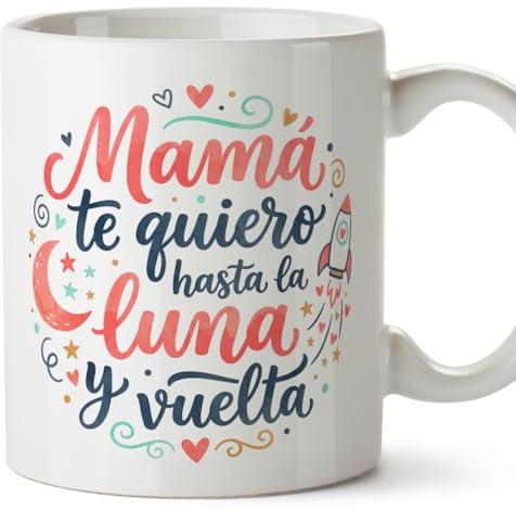 MUGFFINS Taza mamá con frase Mamá te quiero hasta la luna y vuelta en Español | regalo madre | 330 Ml 11 oz | Idea original para regalar | progenitores v3