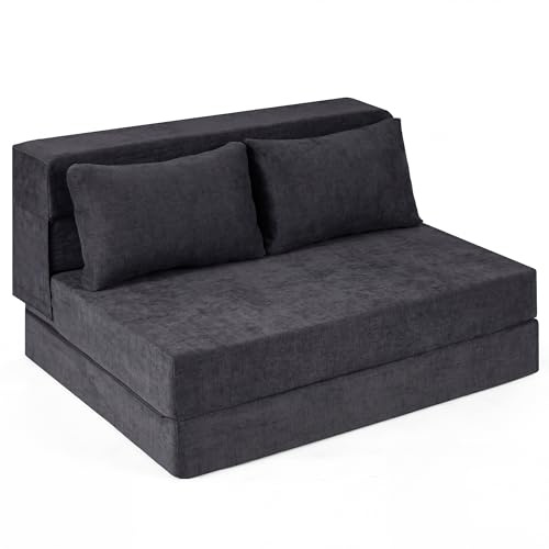 SOARS Sofá Cama Plegable 3 en 1, Sillón Cama Convertible con 2 Almohadas, Tela de Chenilla, Fundas Desmontables, Sofá Modular de Espuma para Salón, Dormitorio, Oficina (82 x 103 x 58 cm,Gris)