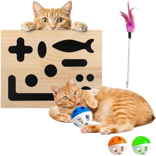 Cat Scratch Puzzle Enrichment Box - Large Size, Wooden Cat Nail File with 100-Grit Sandpaper Inside, Interactive Foraging Toy & Mental Stimulation Game for Indoor Pet Scratching (39x30x8cm)