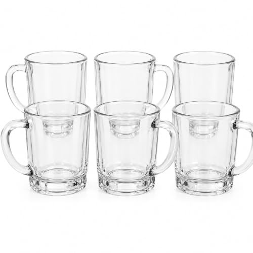 Set of 6 Mini Glass Tea Cups 90ml Clear Espresso Coffee Mugs with Handles, Small Turkish Coffee Cups for Espresso, Herbal Tea, Coffee Tasting, Dessert Serving, Reusable Dishwasher Safe Glassware