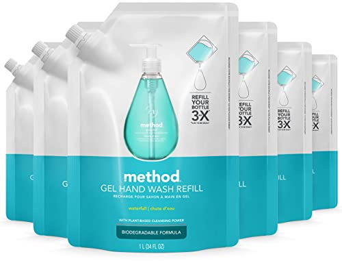 Method Gel Hand Soap Refill, Waterfall, 34 fl oz (Pack of 6)