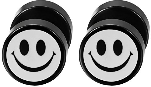 Flongo öronpropp, rostfritt stål stickad kontakt örhängen tunnel illusion förnyad fuskfejk emoticon örhängen svart charm charm herr, dam öronsmycke 5 modeller e rostfritt stål, colore: Modell A, cod. F074073