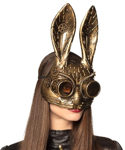 Boland 54538 - Halbmaske Steam-Bunny, Maske Steampunk, Timepunk, Hase, Accessoire, Kostüm, Karneval, Mottoparty | Gesichtsmaske mit Hasenohren für Retro Kostüm, Karneval, Cosplay und Mottoparty