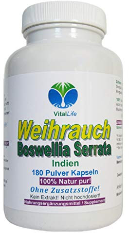 Weihrauch Boswellia Serrata 180 Pulver Kapseln Natur Pur NICHT hochdosiert KEIN Extrakt OHNE Zusatzstoffe OHNE Füllstoffe. 26397