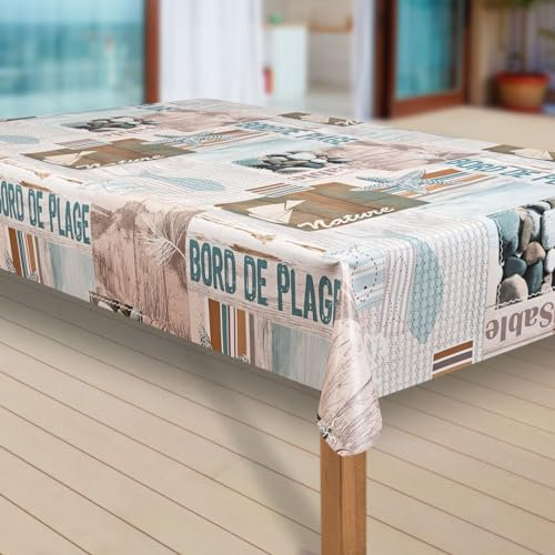 laro Wachstuch-Tischdecke Abwaschbar Garten-Tischdecke Wachstischdecke PVC Plastik-Tischdecken Eckig Meterware Wasserabweisend Abwischbar |51|, Muster:Urlaub Strand Meer Fisch, Größe:140x220 cm