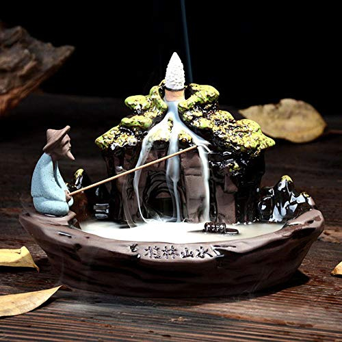 HEASEA Guilin Scenery Incense Burner, Ceramic Backflow Incense Holder with 10PCS Incense Cones for Home Decor Yoga