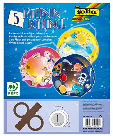 Folia 6885/5 - Lanterne circolari grezze, Taglio Lanterna, 5 Pezzi, in Cartone Fotografico, da incollare, Diametro ca. 19 cm, Apertura Finestra ca. 13,5 cm