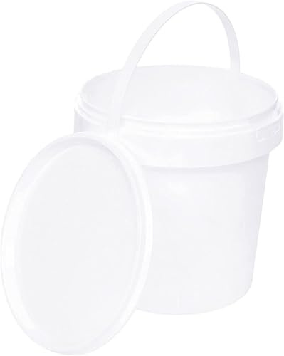 BenBow Secchio con coperchio 1l bianco 10x 1 litri sicuro per gli alimenti, stabile, ermetico, a prova di perdite, inodore - contenitore di plastica, con manico - vuoto