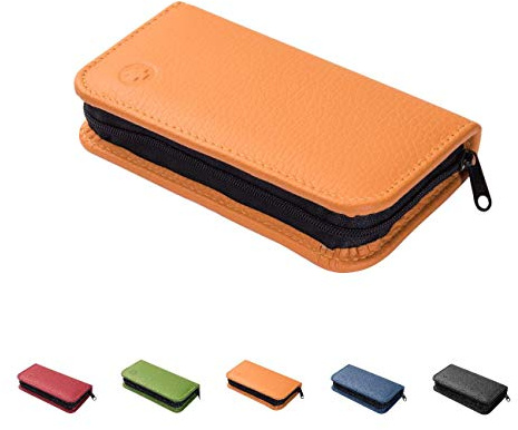 Homöopathische Taschenapotheke für Globuli, leer, Globuli-Tasche für 24 Globuli-Röhrchen (Glas), handgemacht aus echtem Leder (safran-gelb)