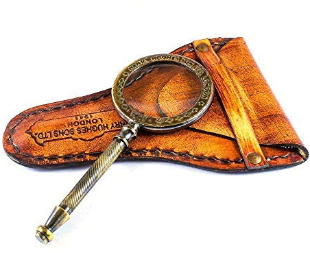 Lupe, ideal zum Betrachten von Münzen, Briefmarken, Fotos, Miniaturen und Dias, Messinghand, nautisch, leicht, Beste Wissenschaft, Bürotisch, Detektivset mit Lederetui