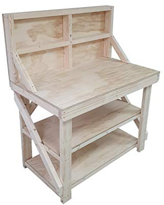 Arbor Garden Solutions Static Heavy Duty Workbench with Back Panel & Double Shelves – 18mm Plywood Top – Industrial Garage Workshop Table (120cm / 4ft Length)
