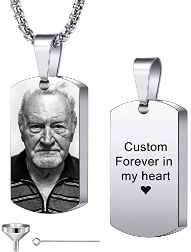 MeMeDIY Personalisierte Dog Tag Anhänger Urne Halskette Gravur Foto/Name/Datum/Kalender Angepasst für Männer Frauen Hund Katze Haustier Edelstahl Asche Andenken Einäscherung Schmuck Trichter Kit